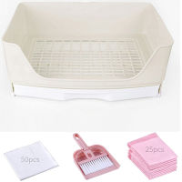 Extra Large Rabbit Litter Box Bunny Toilet with Drawer 50 Pet Toilet Film 25 Toilet Training Pad Cleaning Set Small Pet Box Pan