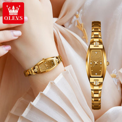 OLEVS นาฬิกาผู้หญิง2023 แฟชั่น กันน้ำ watch for women หรูหราเพชรทังสเตนเหล็กนาฬิกาควอทซ์สแควร์ ของขวัญสำหรับผู้หญิง
