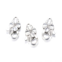 5pc Flower Alloy Lobster Claw Clasps Cadmium Free &amp; Lead Free Antique Silver 25x14x6mm Hole: 2.5mm