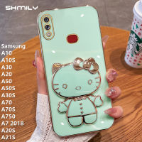 เคสโทรศัพท์ชุบโลหะด้วยไฟฟ้าแบบหรูหราสำหรับ Samsung A20 A10S A30ลูกแมว KT น่ารัก A750 A70S A10 A21S A20S เคสโทรศัพท์ A50เครื่องสำอางแบบแฟชั่น