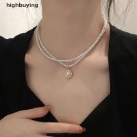 [highbuying] สร้อยคอโช้คเกอร์ สองชั้น จี้ไข่มุก หรูหรา สําหรับผู้หญิง พร้อมส่ง