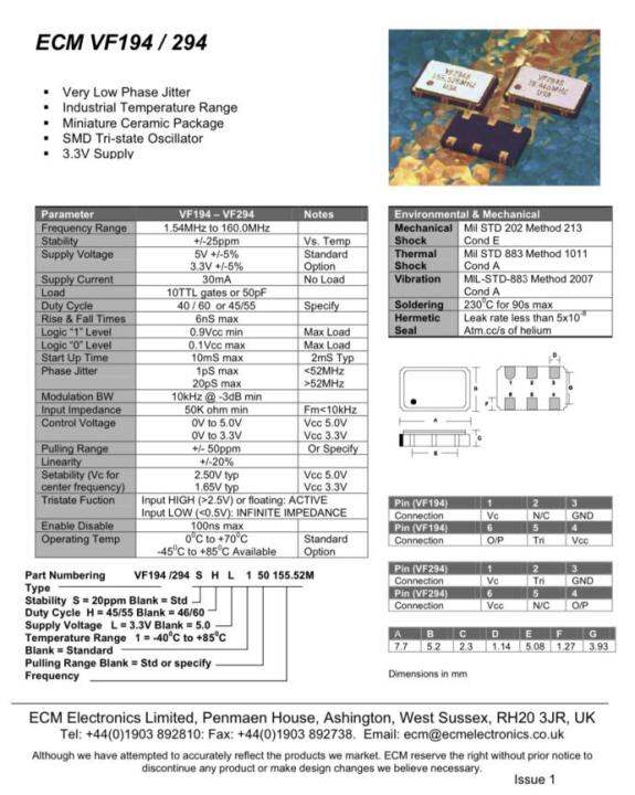 Voltagecontrolled crystal oscillator VCXO 7050 5*7 3.3V 100M 100MHZ 6