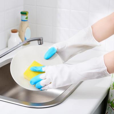 1 Pair Cleaning Gloves Non-Slip Waterproof PVC Household Glove White Long Sleeve Dishwashing Gloves Kitchen Supplies Safety Gloves