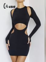 [hot]◑﹍  CNYISHE Dresses for 2022 Outfits Sleeve O-neck Bodycon Wrap Female Cut Out