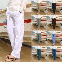 Mens Casual Trousers Home Pants 2023 New Man Cotton Linen Large Size white Straight trousers Solid Beach black Fitness Pants