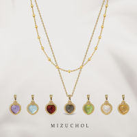 Mizuchol-สร้อยเงินแท้ ประดับพลอยแท้เสริมความรักประจำวันเกิด Darling Double Layer Necklace (Gold)