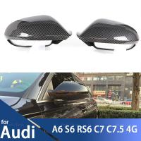 ที่หุ้มปีกข้างผ้าคลุมกระจกมองหลังรถยนต์สำหรับ Audi A6 RS6 S6 C7 C7.5 2011-2018สีดำสว่าง