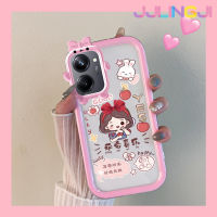 Jjlingji เคสสำหรับ Realme 10 Realme 10 Pro Plus 5G เคสลายกระต่ายสาวการ์ตูนโชคดีสุดสร้างสรรค์สีสันน่ารักเคสซิลิโคนเลนส์กล้องถ่ายรูปแบบนิ่มใสกันกระแทกแบบใสเรียบง่ายเคสป้องกัน