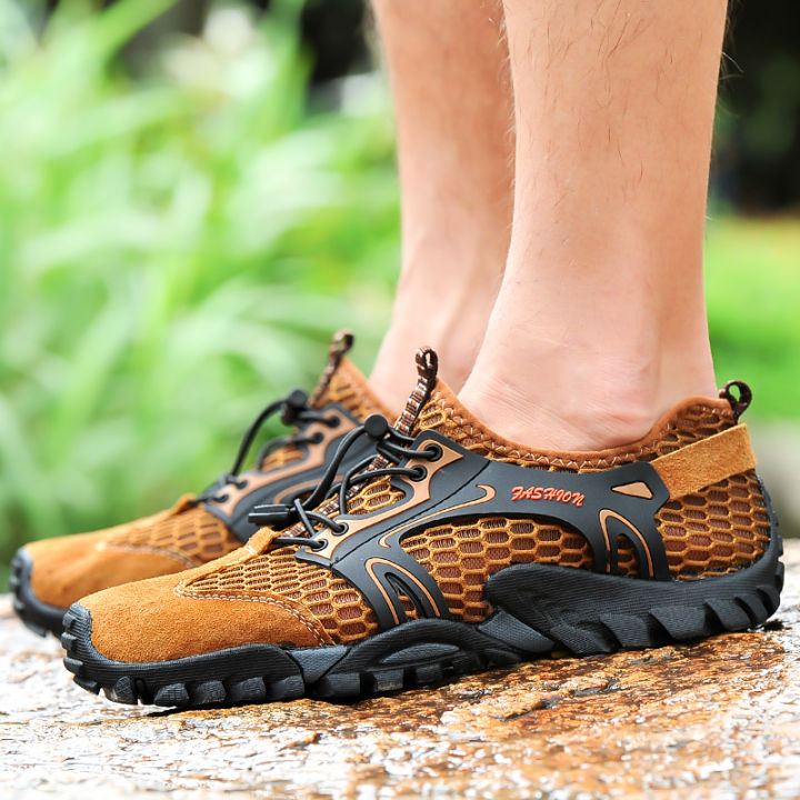 รองเท้าเดินป่ากลางแจ้งรองเท้าส้นเตี้ยผู้ชาย-รองเท้าผ้าใบกันลื่นเดินป่าตั้งแคมป์รองเท้าใส่เดินเดินป่ารองเท้าลำลองไซส์37-50ไม่ลื่นสวมใส่สบายมัลติฟังก์ชั่น