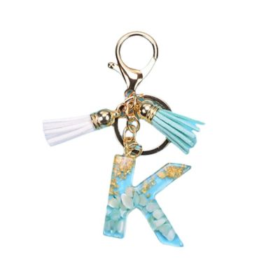 New Exquisite 26 Letters Resin Keychains Charms for Women Gold Foil Handbag Ornaments Accessories Tassel Key Rings