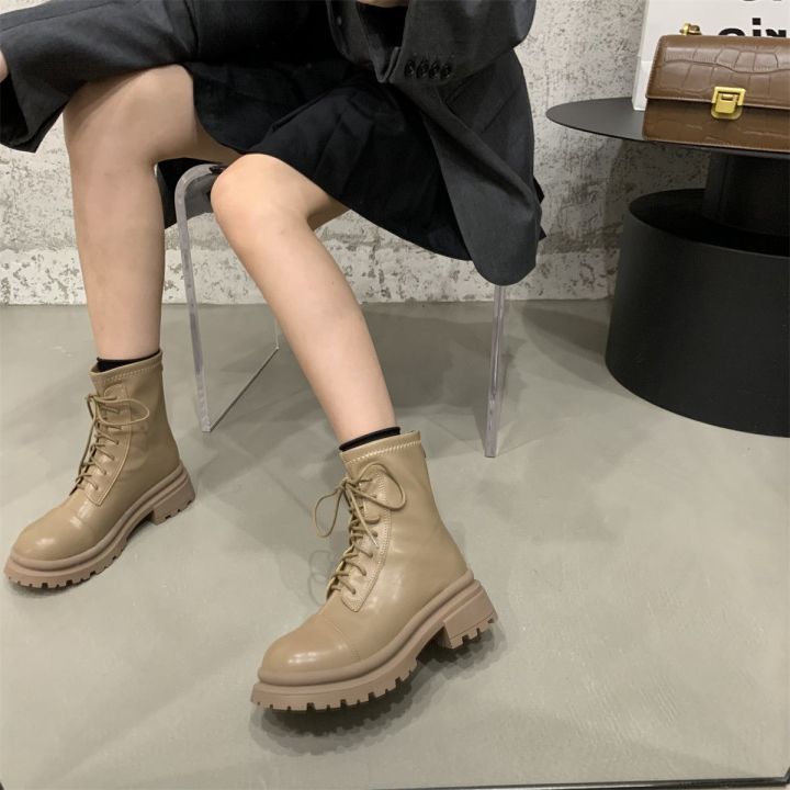 ฤดูใบไม้ร่วงหนัง-pu-รองเท้ามาร์ตินของผู้หญิงความสูงหนาแต่เพียงผู้เดียวรองเท้าแฟชั่นรองเท้าส้นหนาเกาหลี