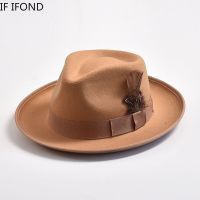 Cappello Fedora In Feltro Con Piume Fatte A Mano Cappelli Vintage Da Uomo Panama Trilby Berretto Da Sera Curva Da Gentiluomo