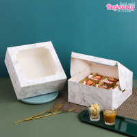 Boxjourney กล่องเค้ก 1 ปอนด์ ลายหินอ่อนขาว (20 ใบ/แพค)