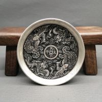 Free Delivery Collect China Elaboration Tibet Silver Engrave Propitious“ Dragon And Phoenix” Dish Metal Crafts Home Decoration