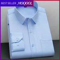 MOQOOL เสื้อเชิ้ตแขนยาวสำหรับผู้ชาย เสื้อเชิ้ตลายธุรกิจวัยกลางคน