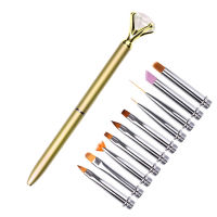 10 Replaceable Heads Nail Art Rhinestone Brush Cuticle Remover Liner 3D Flower Carving Dotting Building Gradient Paint Pen