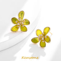 Kemstone 925เข็มเงินคริสตัลดอกไม้สีฟ้าสีแดงสีเหลืองสีเขียวสีหญิงหมุดน่ารักต่างหูของขวัญเครื่องประดับสำหรับผู้หญิง