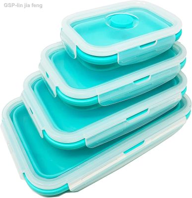☇Oppa ชุดกล่องอาหารกล่องใส่อาหารเหลือ4ซิลิโคนยุบตัวได้สำหรับไมโครเวฟกล่องอาหารกลางวันปราศจาก BPA