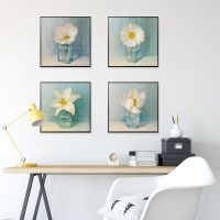 Glass Bottle White Flower Lily Chrysanthemum Blue Tile Canvas Painting Posters And Prints Home Decoration Wall Art For Kitchen