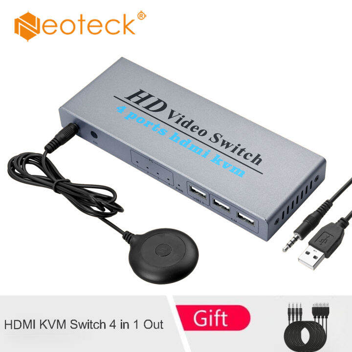 Neoteck KVM Switch HDMI 4 Port Box 4 in 1 Out Switcher Box for 4 PCs