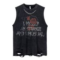 hot【DT】 Men Fashion Washed Sleeveless Tshirts Hip Hop Print Gothic Vests Streetwear Cotton