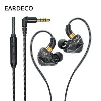 หูฟังแบบมีสาย EARDECO พร้อมเฮดโฟนแบบเสียบหูโปร่งใสควบคุมสายไมโครโฟนหูฟังออกกำลังกายเบสหูฟังเกม