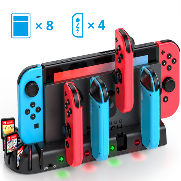 ใหม่4พอร์ตตัวควบคุมjoy-con-chargerแท่นชาร์จstation-คอนโซลเปลี่ยนผู้ถือ8การ์ดเกมsoltsสำหรับnintendo-switch