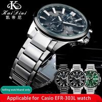 สแตนเลสสตีลโค้งสำหรับ Casio 5468 EDIFICE Series EFR-303L/D สร้อยข้อมือผู้ชายสายรัดข้อมือ 22 มม. สีดำ/เงิน