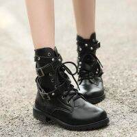 Caohuatang3Boots Sepatu BOOT Pendek พังก์ Liuding สุดหล่อสำหรับผู้หญิงพื้นหนารองเเท้าบูทจักรยานยนต์ Shoescaohuatang3โรมันตอกหมุดรองเท้าบูท Martin