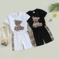 SUNSIOM Baby Boys Girls Outfits Summer Clothes Short Sleeve Crew Neck Bear Plaid T-shirt with Shorts for Casual Daily  by Hs2023