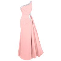 ▫✙ Angel-fashion Women 39;s Elegant Evening Dress One Shoulder Beading Pleated Long Party Dress Mother 39;s Day Gift Wedding Guest Gown