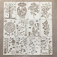 12 Teile/satz 20cm Zug Schneemann Pilz DIY Schichtung Schablonen Wand Malerei Sammelalbum Färbung Präge Album Dekorative Vorlage