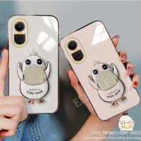 เคส TPU นิ่มเคลือบหรูหราสำหรับ OPPO Reno 10 / 10 Pro / 10 Pro + เคสโทรศัพท์ซิลิโคนรูปการ์ตูน OPPO Reno 10 5G ฝาครอบป้องกันเลนส์ Oppo Reno 10Pro บวก5G พร้อมที่จับขาตั้งเป็ดน่ารัก