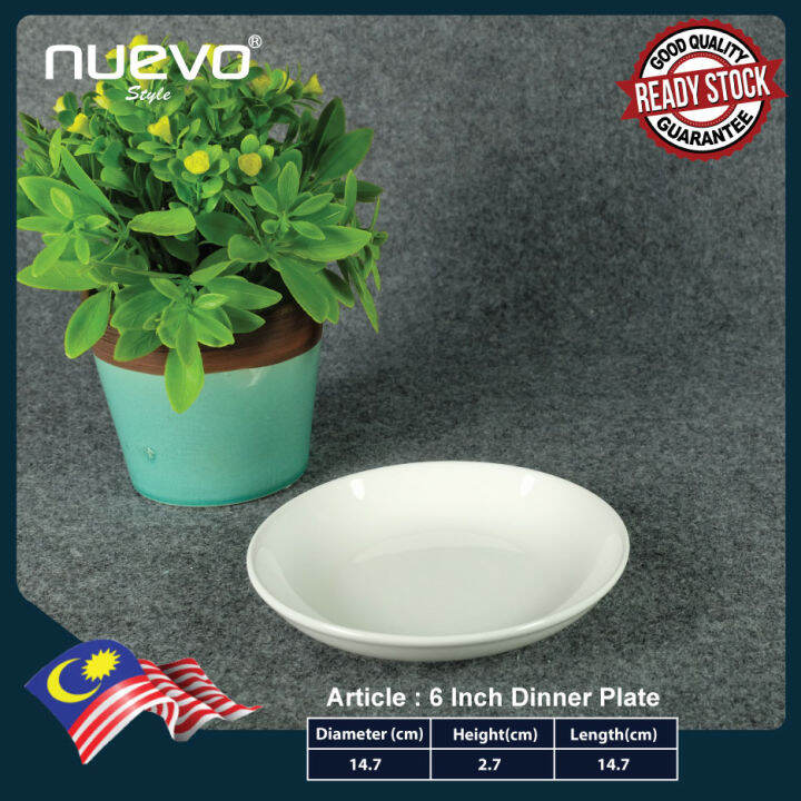 6 Inch white ceramic dinner plate 白色陶瓷餐盘 Pinggan makan seramik putih ...