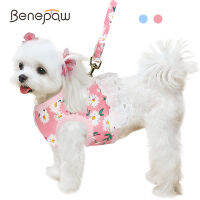 Benepaw น่ารักสายรัดสุนัขจูงชุดที่มีน้ำหนักเบาระบายอากาศลูกไม้ตาข่ายอากาศดอกไม้ลูกสุนัขเทียมสำหรับสุนัขขนาดเล็กขนาดกลางง่ายเปิดปิด