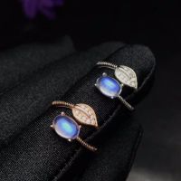 Natural blue moonstone ring leaf style fresh and beautiful 925 silver exquisite