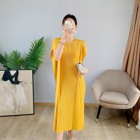 2023 Hot Miyake pleated  new summer large size temperament skirt high-end French gentle style dress womens short sleeves