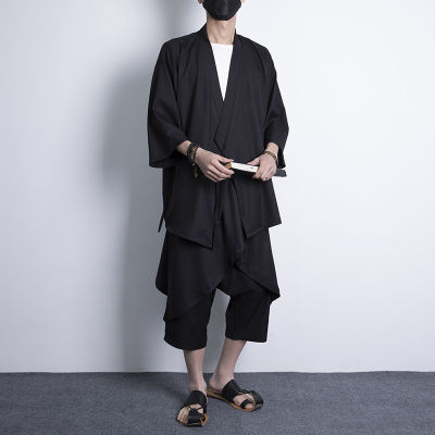 Dua Keping Saman เสื้อกิโมโน M-5XL Fesyen Jepun dan Seluar Menetapkan Lelaki เสื้อคาร์ดิแกน Hauri Pakaian เอเชีย Samurai Pakaian