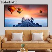 Sea Wood Bridge Landscape Canvas Artwork, Sunset Tree Poster, Perfect Wall Art For Living Room, Bedroom,นำความงามของธรรมชาติมาสู่บ้านของคุณ