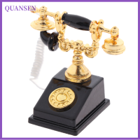 QUANSEN โทรศัพท์ตุ๊กตาสำหรับตกเเต่งรุ่น1:12บ้านตุ๊กตาโทรศัพท์แบบโรตารี่ย้อนยุค1ชิ้น