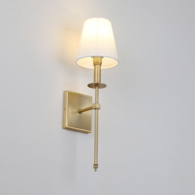 Permo Single Classic Rustic Industrial Wall Sconce Lighting Fixture with Flared White Textile Lamp Shade
