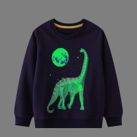 Little maven Glow In The Dark Boys Sweatshirt Luminous Boys Moon And Dinosaur Cotton Children Clothing for Autumn Kids Clothes