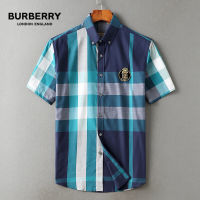 Burberris ไฟเสื้อเชิ้ตผู้ชายสำหรับนักธุรกิจลายสก๊อตหรูหราเสื้อเชิ้ตลำลองยุโรป