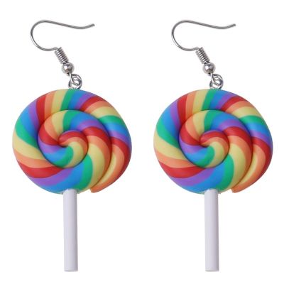 ตลกสีสัน Rainbow Lollipop ต่างหู Polymer Clay ไอศกรีมขนม Dangle ต่างหูน่ารักแฟชั่นสำหรับผู้หญิงเครื่องประดับ