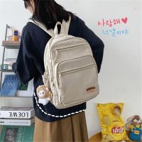 hot style ins schoolbag female summer college student 14-inch computer bag simple solid pendant niche travel backpack