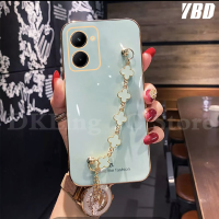 เคสโทรศัพท์ใหม่สำหรับ VIVO Y36 5G พร้อมเคสสร้อยข้อมือโคลเวอร์ชุบด้วยไฟฟ้า VIVOY36ฝาครอบหลังซิลิโคนป้องกันกล้อง2023