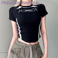 TroubleMaker เสื้อครอป เสื้อยืด ชุดเซ็ทผู้หญิง เสื้อยืดคอกลม เสื้อยืด ผญสวย ๆ เวอร์ชั่นเกาหลี ผ้าคอตตอน ใส่สบาย เรียบง่าย 2023NEW WTX2390AMV 37Z230913