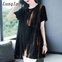 Luxqlo เสื้อยืดผ้าฝ้ายแขนสั้นไซส์ใหญ่พิเศษสำหรับผู้หญิง,เสื้อลำลองทรงหลวมเสื้อตัวบนสำหรับฤดูร้อน