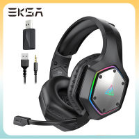 ชุดหูฟังไร้สายสำหรับเล่นเกมส์ EKSA RGB พร้อมไมโครโฟน ENC 2.4กิกะเฮิร์ตซ์หูฟังสำหรับเล่นเกม7.1เสียงรอบทิศทาง30มิลลิวินาทีเวลาแฝงต่ำสำหรับพีซี PS4สวิตช์ PS5