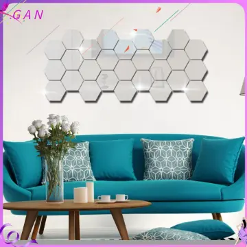 4pcs Acrylic Mirror Sheets Flexible Non Glass Mirror Tiles with 16pcs Self  Adhesive Stickers for Home Wall Decor